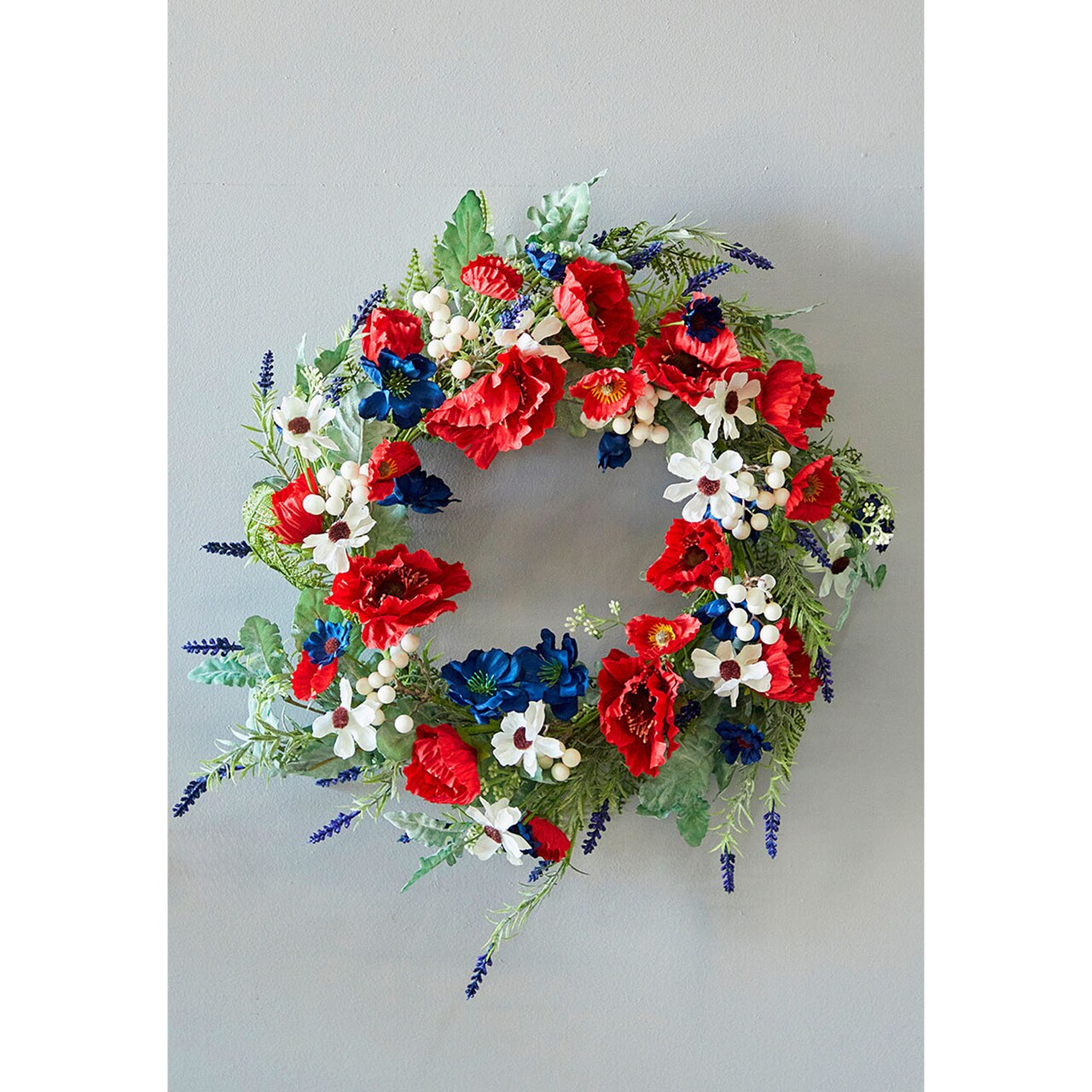 22" Poppy Berry Wreath Vibrant Red Floral Wreath with Berries for Seasonal & Memorial Décor